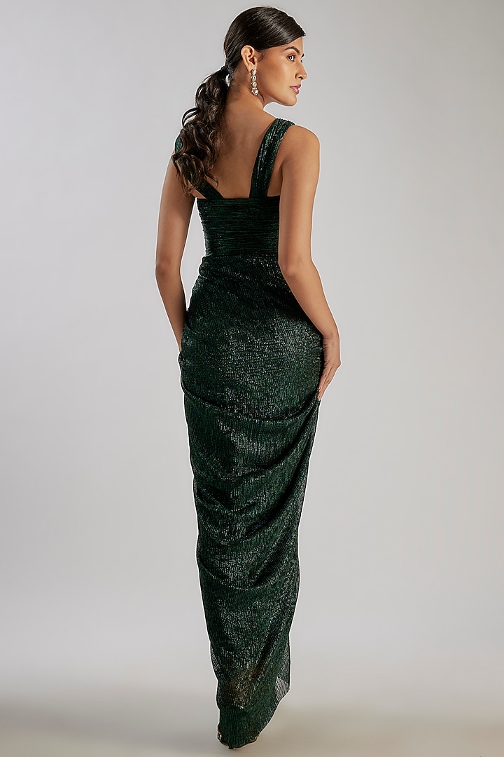 Emerald Crinkle Draped Cocktail Dress by Tarun Tahiliani at Pernia's Pop Up Shop