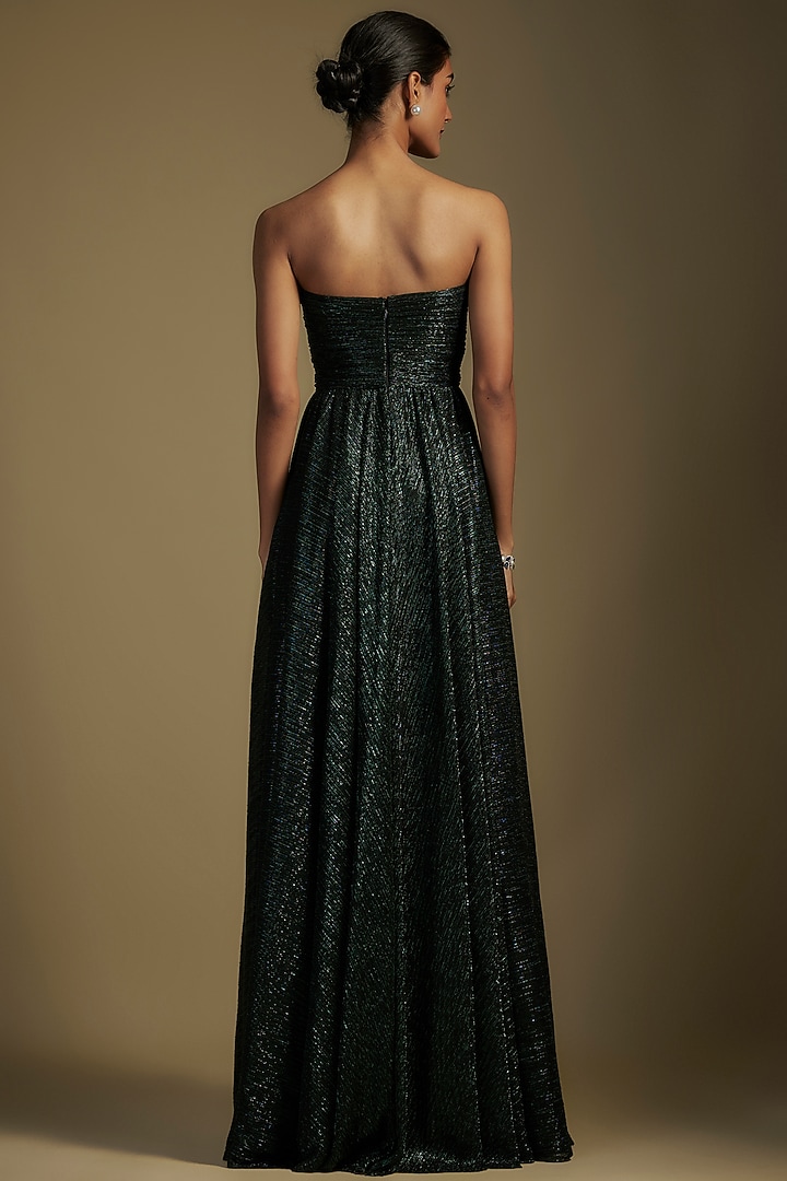 Emerald Crinkle Tulle Flared Wedding Gown by Tarun Tahiliani at Pernia's Pop Up Shop