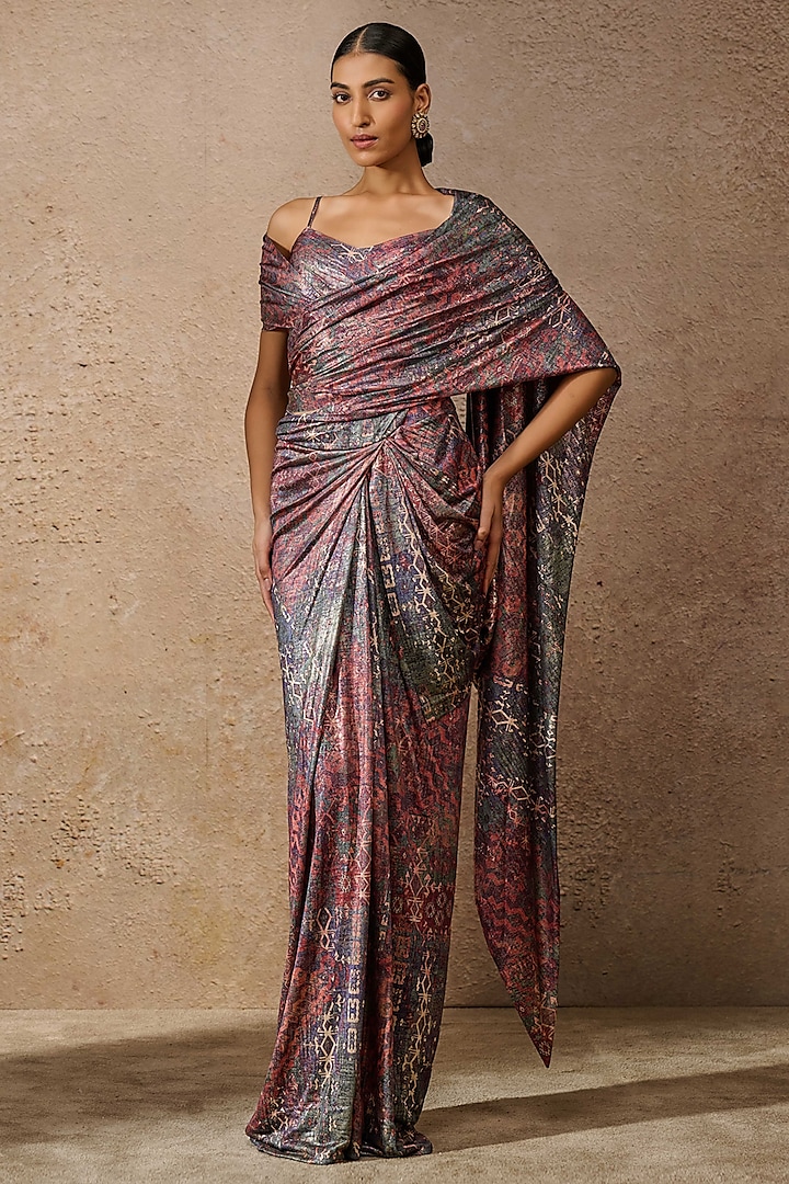 Wine Foil Jersey Printed Concept Saree Set by Tarun Tahiliani at Pernia's Pop Up Shop