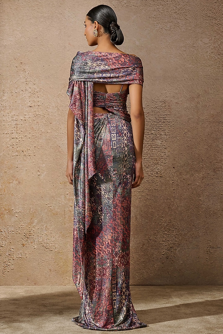 Wine Foil Jersey Printed Concept Reception Saree Set by Tarun Tahiliani at Pernia's Pop Up Shop