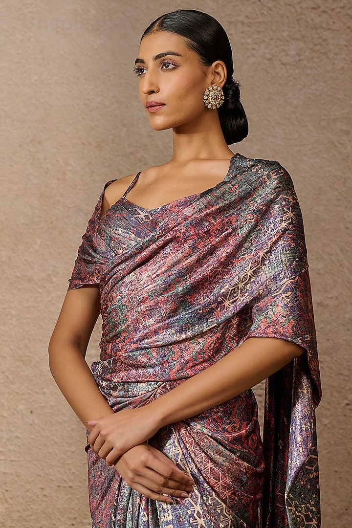 Wine Foil Jersey Printed Concept Reception Saree Set by Tarun Tahiliani at Pernia's Pop Up Shop