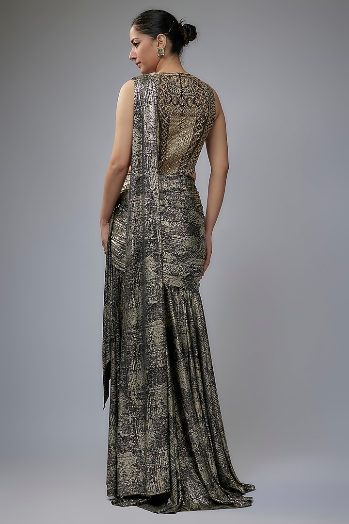 Black & Gold Foil Jersey Concept Reception Saree Set by Tarun Tahiliani at Pernia's Pop Up Shop