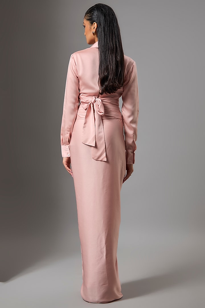 Pink Satin & Organza Draped Skirt Set by Tarun Tahiliani at Pernia's Pop Up Shop