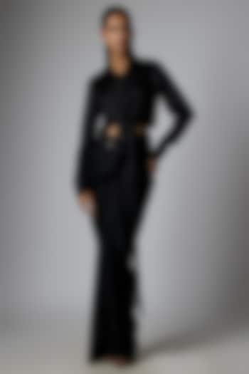 Black Satin Draped Skirt Set by Tarun Tahiliani at Pernia's Pop Up Shop