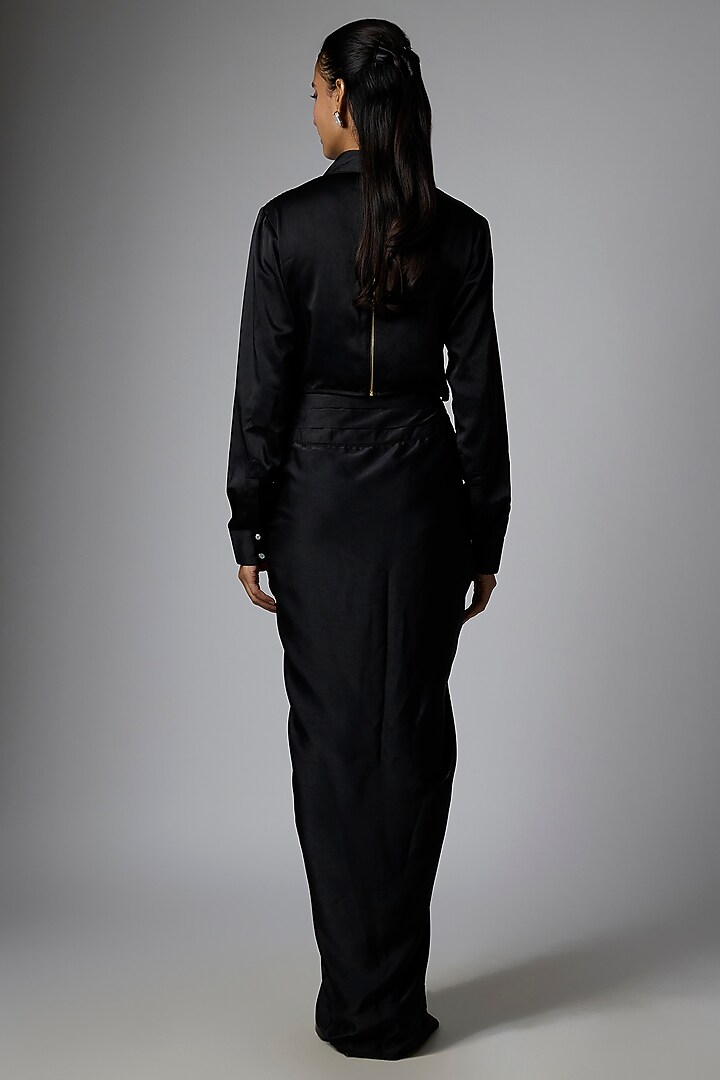 Black Satin Draped Skirt Set by Tarun Tahiliani at Pernia's Pop Up Shop