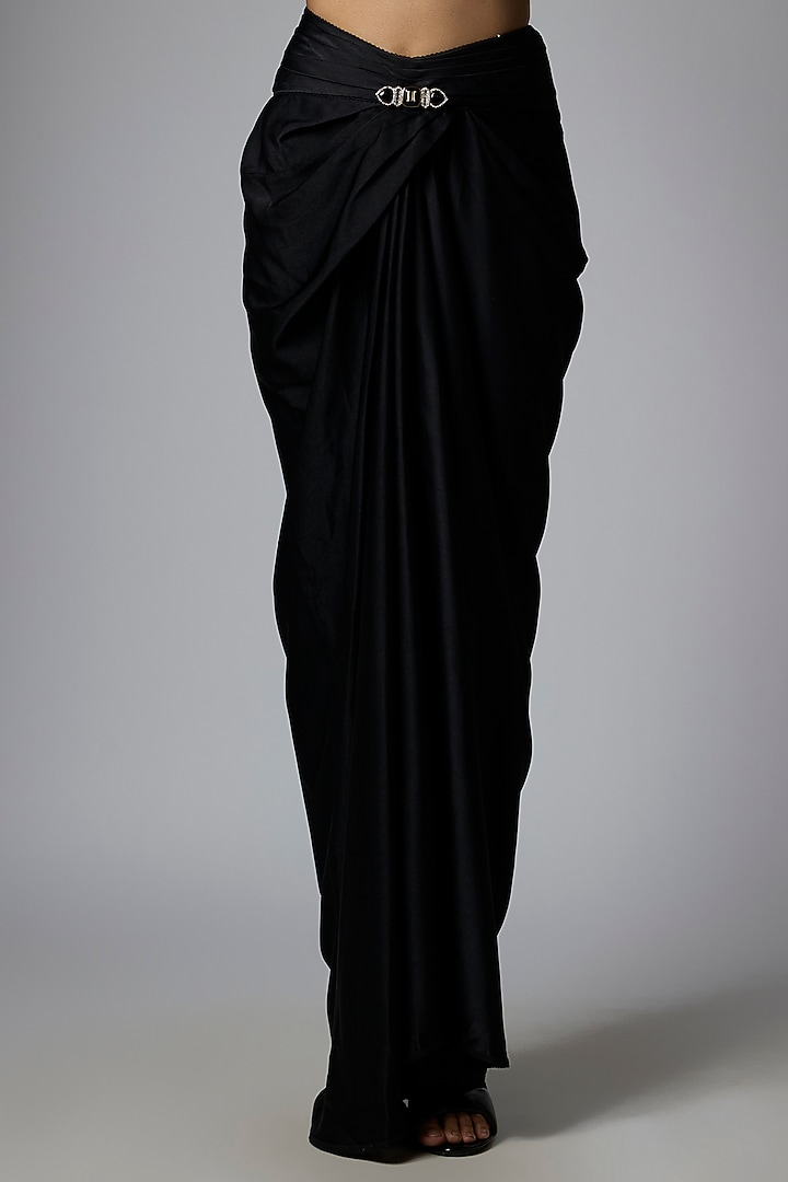 Black Satin Draped Skirt Set by Tarun Tahiliani at Pernia's Pop Up Shop