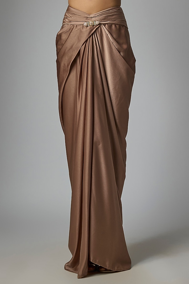 Mocha Satin Draped Skirt Set by Tarun Tahiliani at Pernia's Pop Up Shop