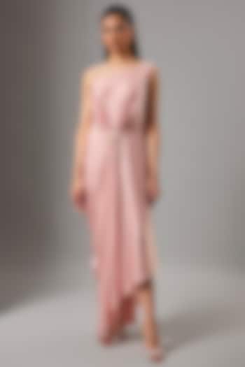 Pink Satin Hand Embroidered Draped Party Wear Dress by Tarun Tahiliani at Pernia's Pop Up Shop