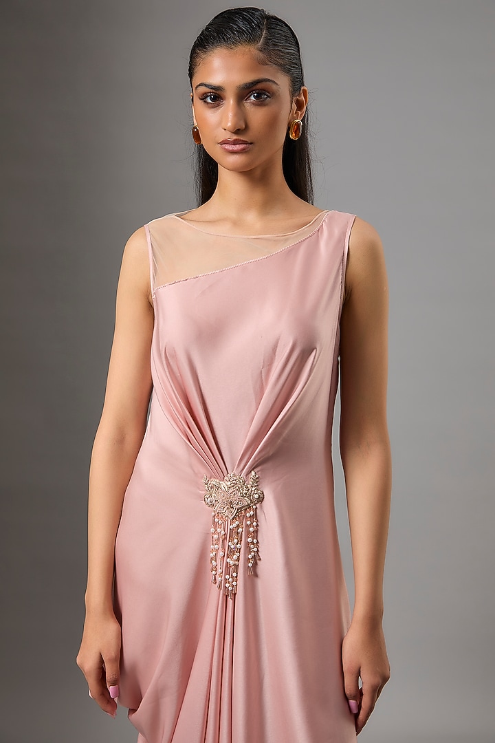 Pink Satin Hand Embroidered Draped Party Wear Dress by Tarun Tahiliani at Pernia's Pop Up Shop