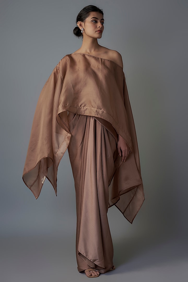 Mocha Satin Skirt Set by Tarun Tahiliani at Pernia's Pop Up Shop