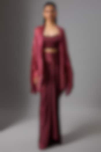 Wine Satin Skirt Set by Tarun Tahiliani at Pernia's Pop Up Shop