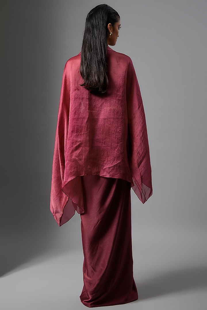 Wine Satin Skirt Set by Tarun Tahiliani at Pernia's Pop Up Shop