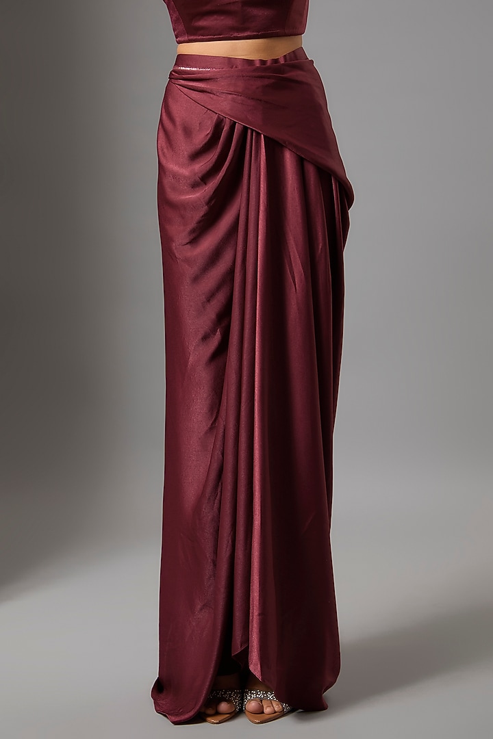 Wine Satin Skirt Set by Tarun Tahiliani at Pernia's Pop Up Shop