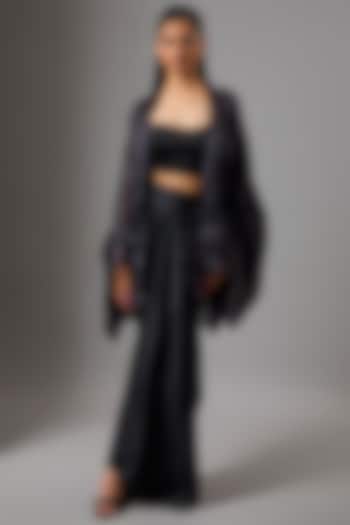 Black Satin Skirt Set by Tarun Tahiliani at Pernia's Pop Up Shop