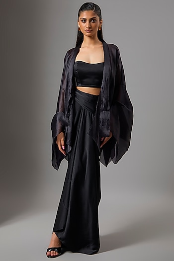 Black Satin Skirt Set by Tarun Tahiliani