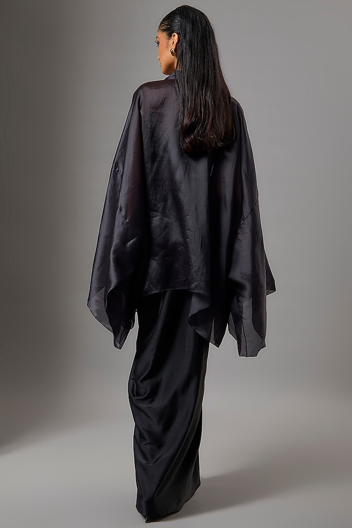 Black Satin Skirt Set by Tarun Tahiliani at Pernia's Pop Up Shop