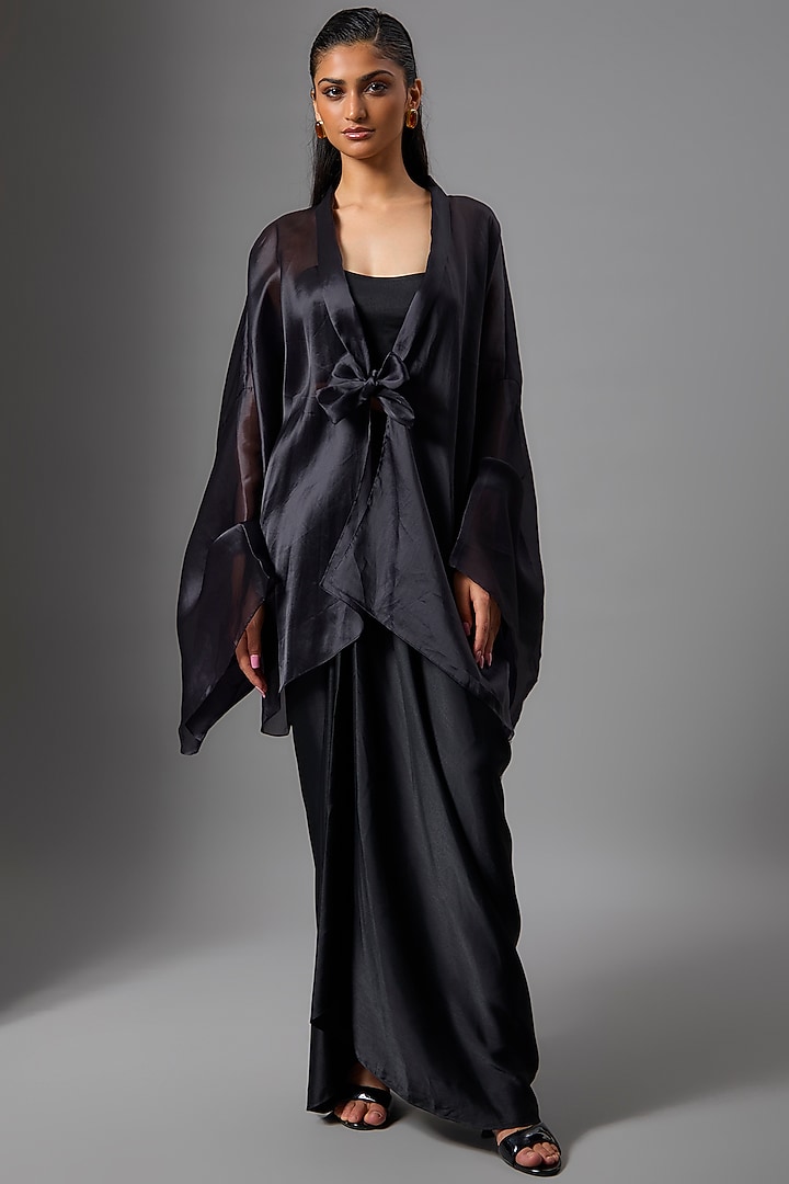 Black Satin Skirt Set by Tarun Tahiliani at Pernia's Pop Up Shop