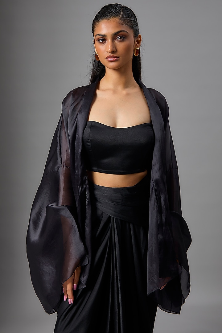 Black Satin Skirt Set by Tarun Tahiliani at Pernia's Pop Up Shop