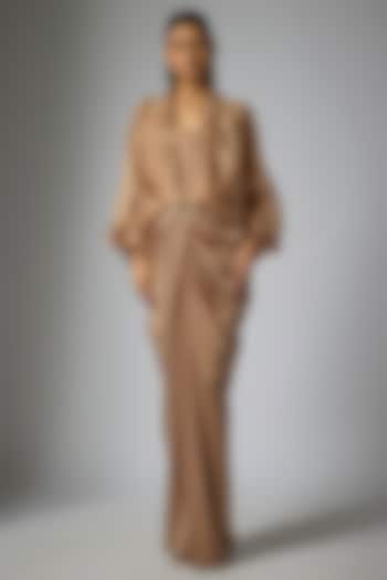 Mocha Colored Satin Organza & Satin Co-Ord Set by Tarun Tahiliani at Pernia's Pop Up Shop