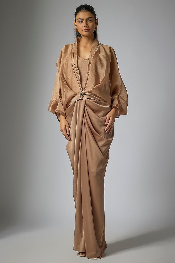 Mocha Colored Satin Organza & Satin Co-Ord Set by Tarun Tahiliani at Pernia's Pop Up Shop