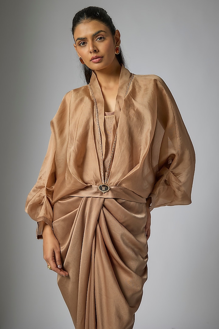 Mocha Colored Satin Organza & Satin Co-Ord Set by Tarun Tahiliani at Pernia's Pop Up Shop