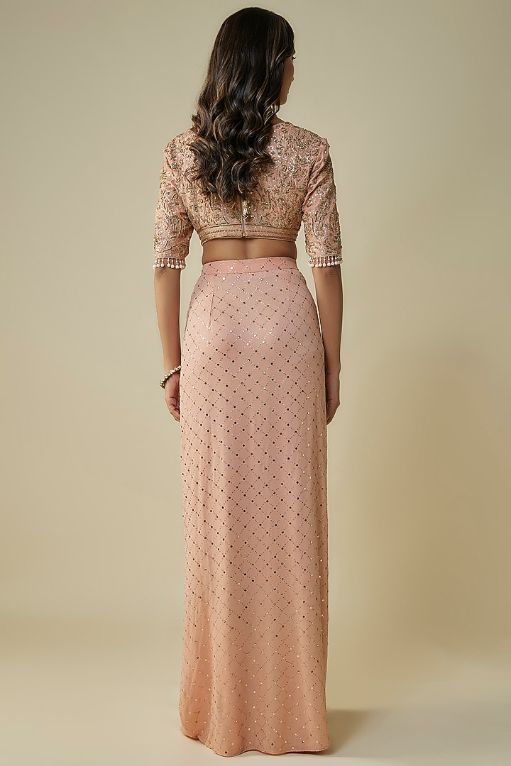 Rose Gold Silk Georgette Bridal Saree Set by Tarun Tahiliani at Pernia's Pop Up Shop