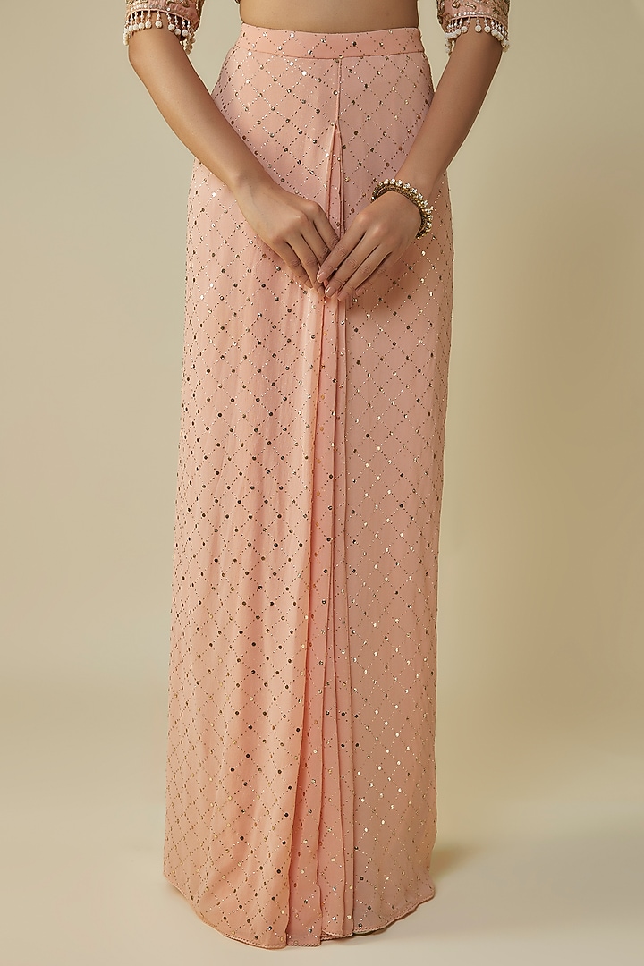 Rose Gold Silk Georgette Bridal Saree Set by Tarun Tahiliani at Pernia's Pop Up Shop