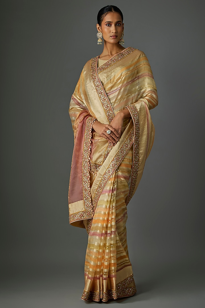 Multi-Colored Silk Organza Reception Saree Set by Tarun Tahiliani at Pernia's Pop Up Shop