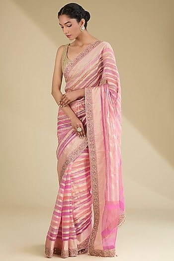 Multi-Colored Silk Organza Saree Set by Tarun Tahiliani