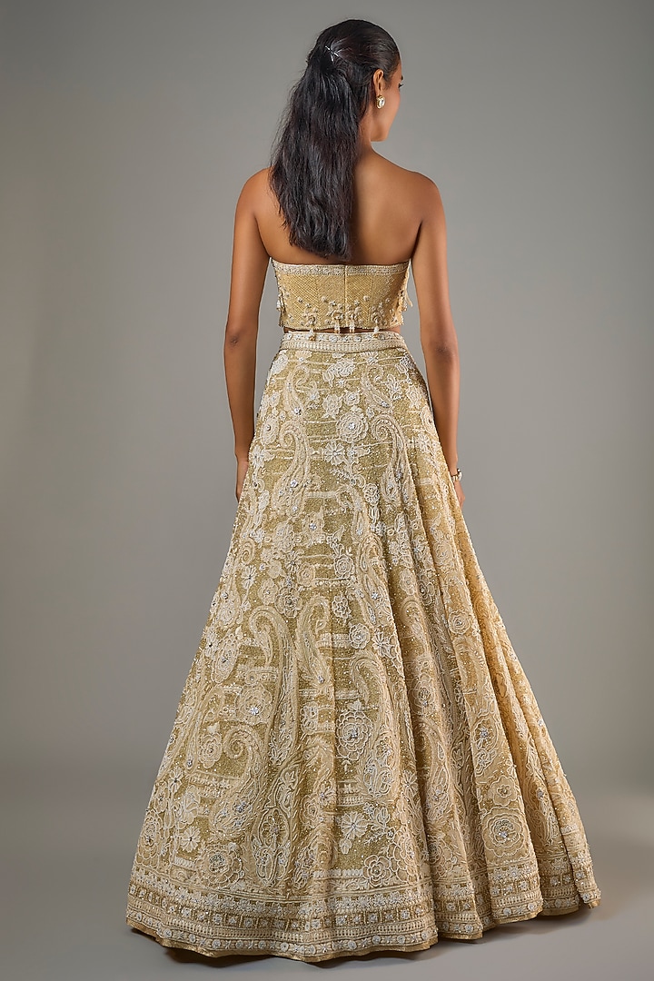 Ivory Tulle Crystal Hand Embroidered Bridal Lehenga Set by Tarun Tahiliani at Pernia's Pop Up Shop