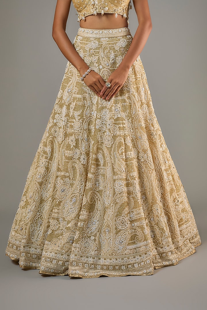 Ivory Tulle Crystal Hand Embroidered Bridal Lehenga Set by Tarun Tahiliani at Pernia's Pop Up Shop