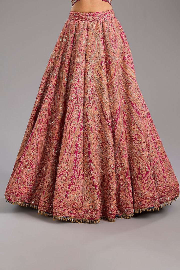 Fuchsia Silk Paisley Motif Hand Embroidered Bridal Lehenga Set by Tarun Tahiliani at Pernia's Pop Up Shop