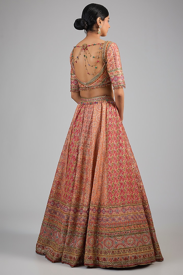 Red Silk Dupion Kashida Hand Embroidered Bridal Lehenga Set by Tarun Tahiliani at Pernia's Pop Up Shop