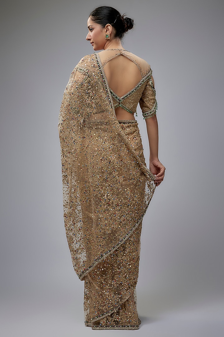 Gold Indian Tulle Bridal Saree Set by Tarun Tahiliani at Pernia's Pop Up Shop