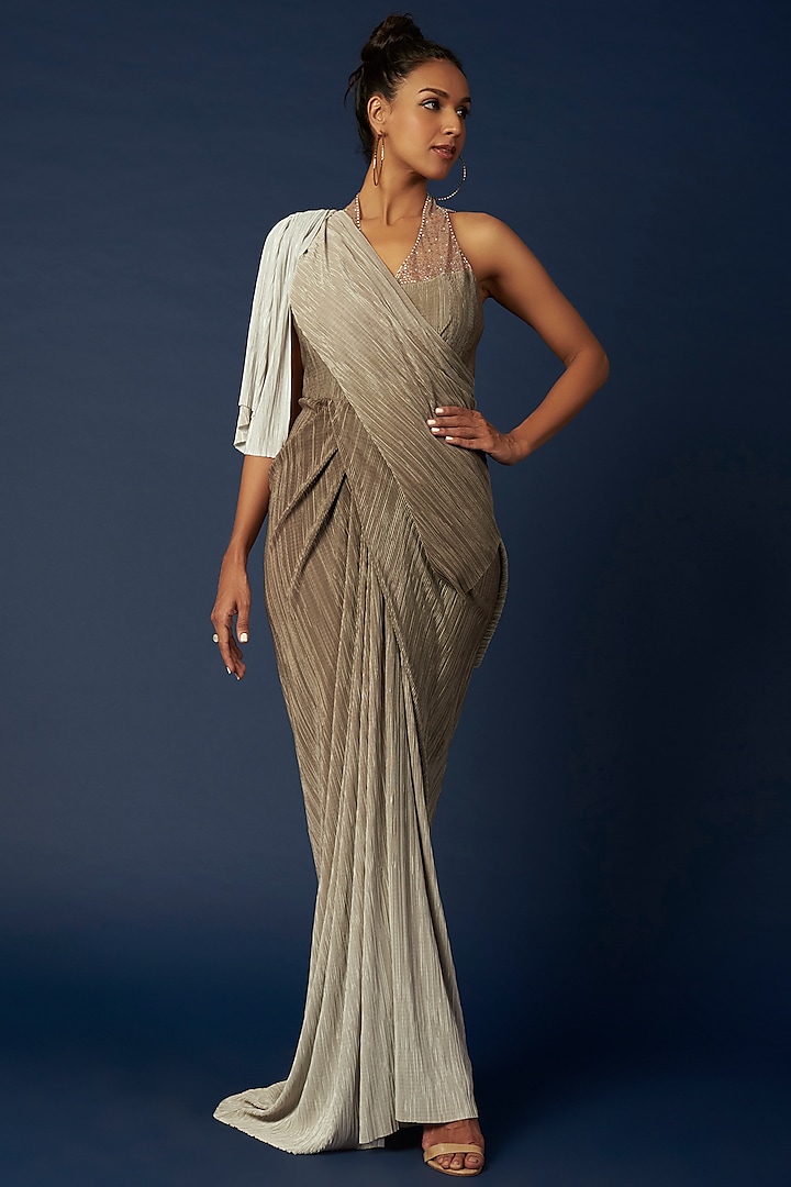 Oyster-Colored Embellished Dress by Tarun Tahiliani