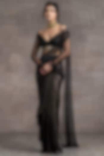 Metallic Black Crystal Embellished Concept Reception Saree Set by Tarun Tahiliani at Pernia's Pop Up Shop