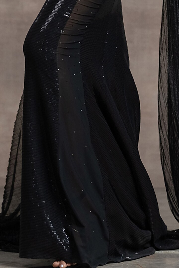 Black Crinkle Tulle Semi-Sheer Gown by Tarun Tahiliani at Pernia's Pop Up Shop