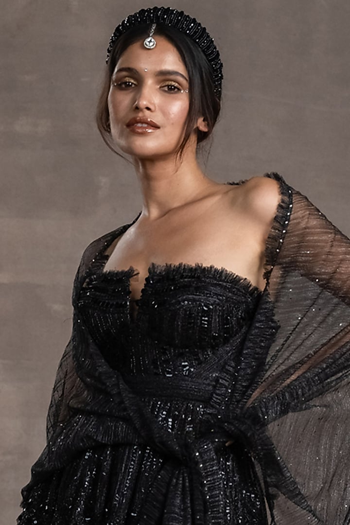 Black Crinkle Net Bridal Sharara Set by Tarun Tahiliani at Pernia's Pop Up Shop