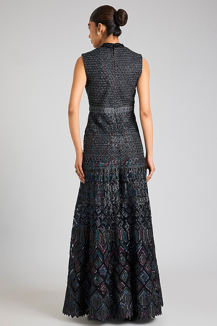 Black Tulle Net Crystal Embroidered Jumpsuit by Tarun Tahiliani at Pernia's Pop Up Shop