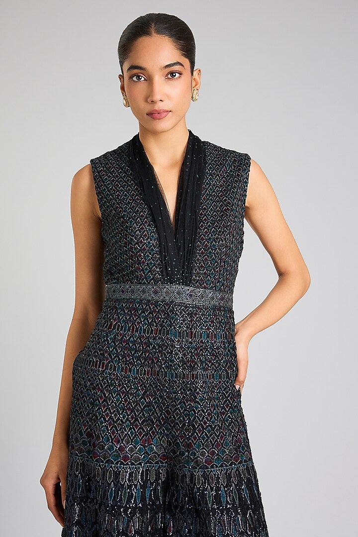 Black Tulle Net Crystal Embroidered Jumpsuit by Tarun Tahiliani at Pernia's Pop Up Shop