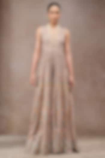 Beige Tulle Net Embroidered Jumpsuit by Tarun Tahiliani at Pernia's Pop Up Shop