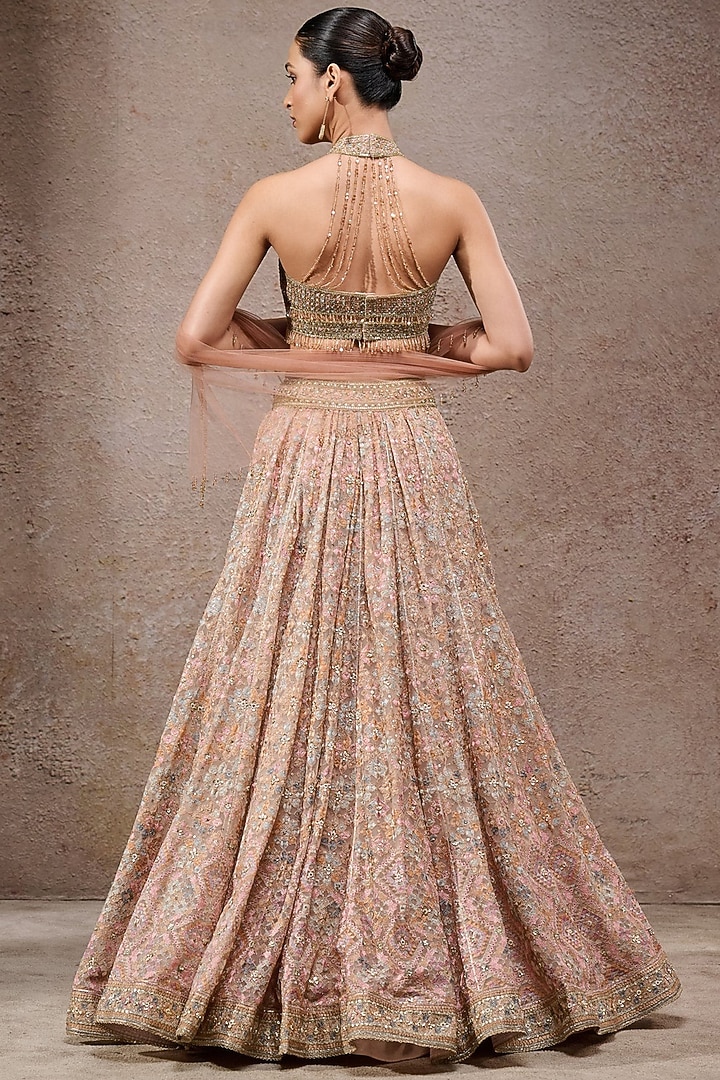 Multi-Colored Tulle Net Geometric Embroidered Bridal Lehenga Set by Tarun Tahiliani at Pernia's Pop Up Shop