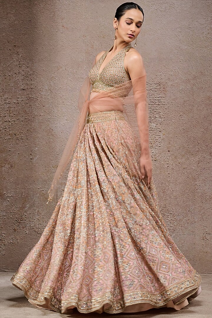 Multi-Colored Tulle Net Geometric Embroidered Bridal Lehenga Set by Tarun Tahiliani at Pernia's Pop Up Shop