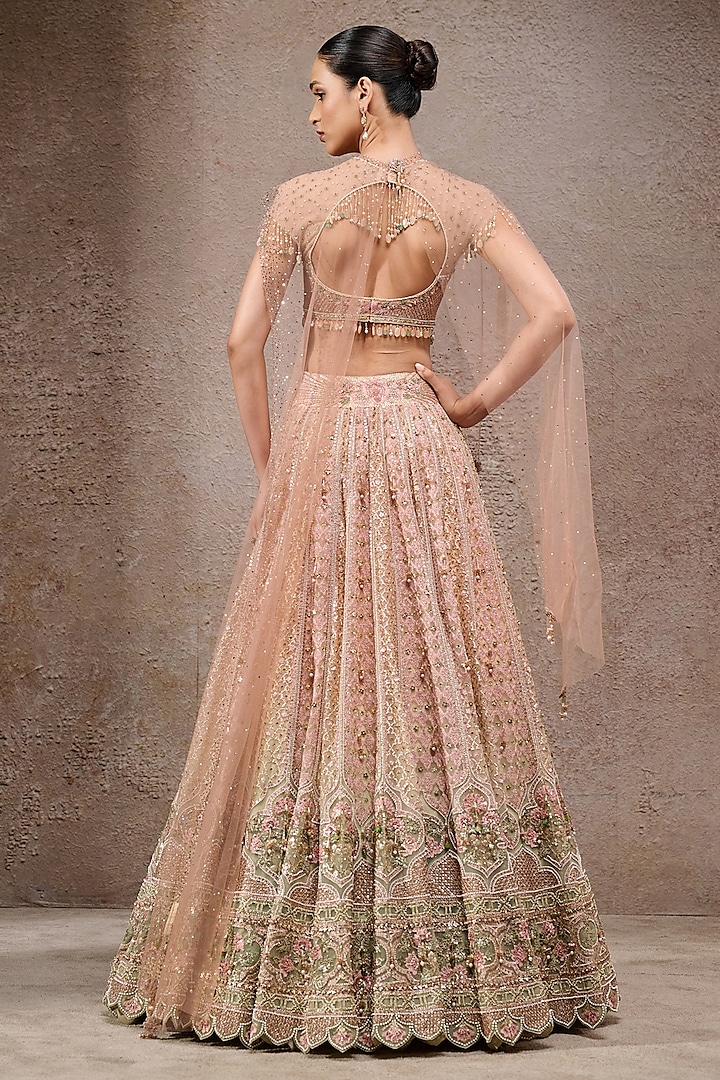 Ivory & Gold Tulle Net Sequins Embroidered Bridal Lehenga Set by Tarun Tahiliani at Pernia's Pop Up Shop