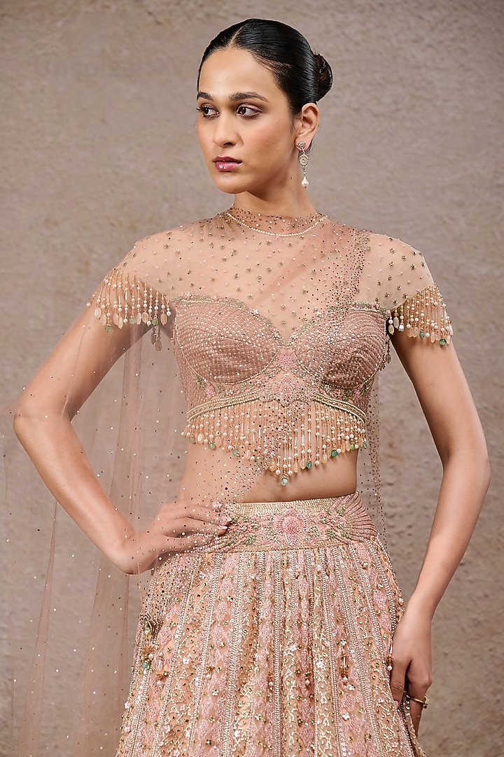 Ivory & Gold Tulle Net Sequins Embroidered Bridal Lehenga Set by Tarun Tahiliani at Pernia's Pop Up Shop