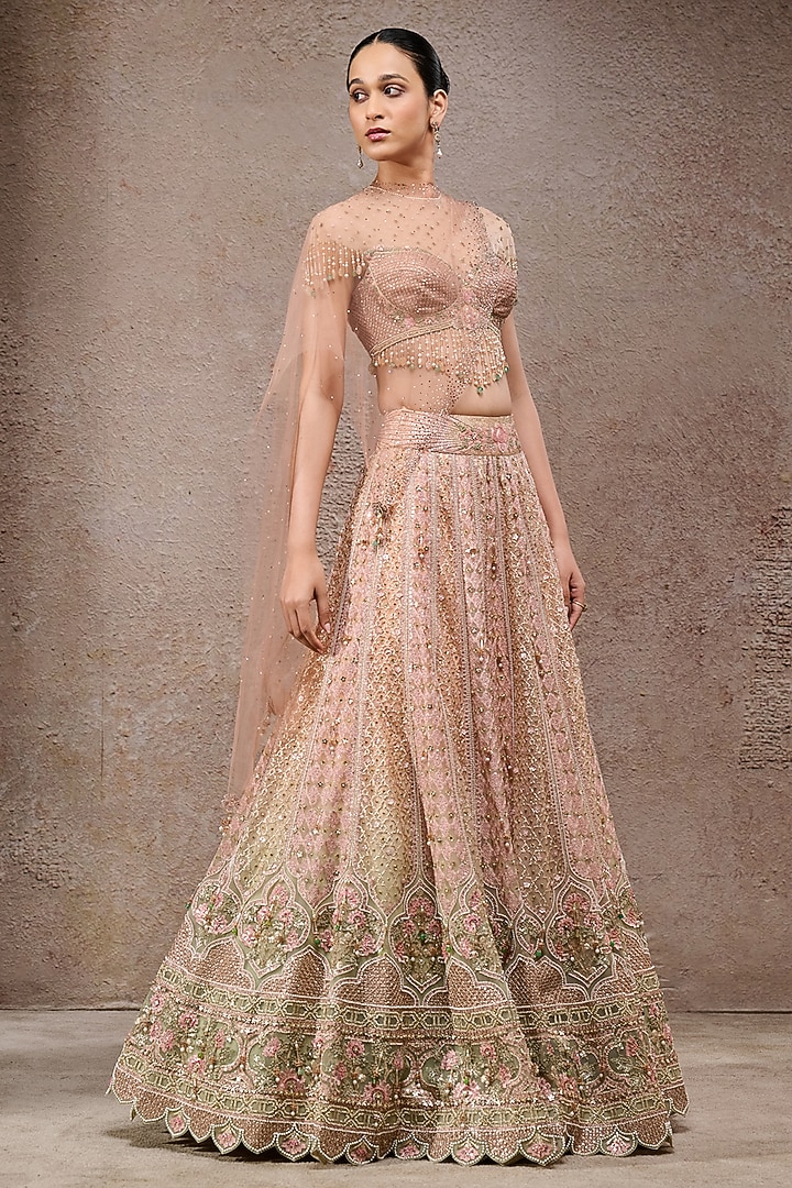 Ivory & Gold Tulle Net Sequins Embroidered Bridal Lehenga Set by Tarun Tahiliani at Pernia's Pop Up Shop