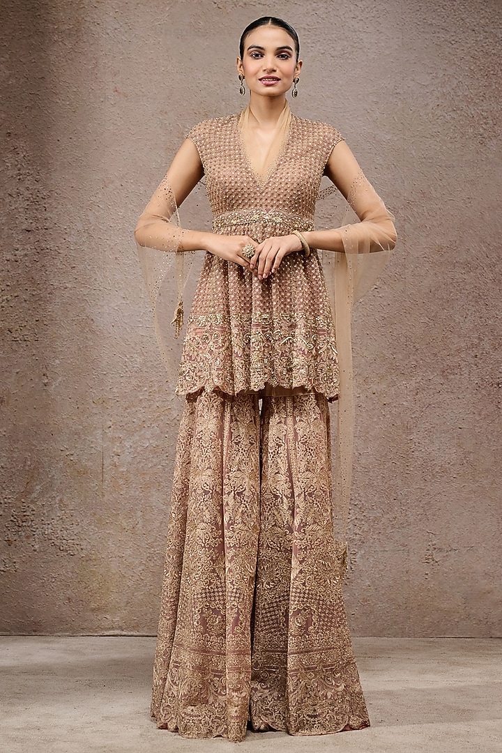 Golden Tulle Net Bridal Sharara Set by Tarun Tahiliani at Pernia's Pop Up Shop