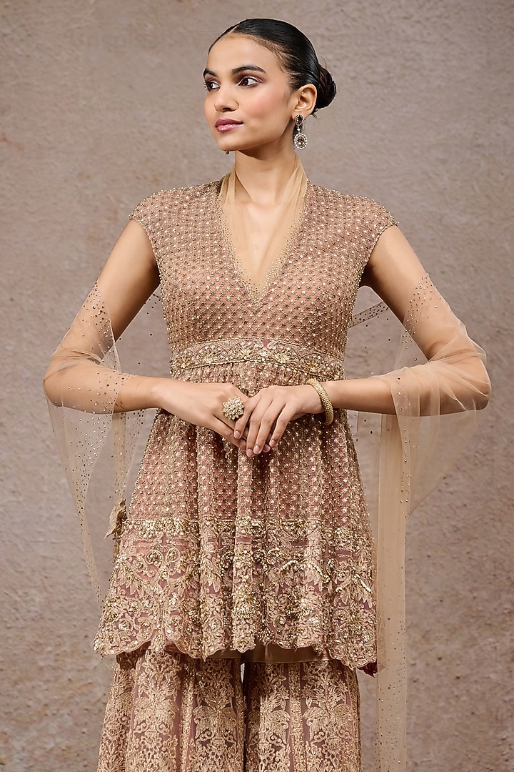 Golden Tulle Net Bridal Sharara Set by Tarun Tahiliani at Pernia's Pop Up Shop