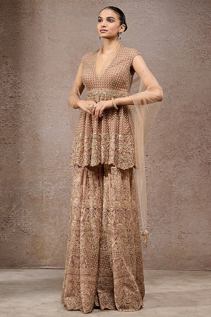 Golden Tulle Net Bridal Sharara Set by Tarun Tahiliani at Pernia's Pop Up Shop