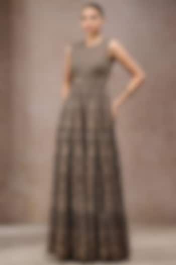 Black & Gold Tulle Net Thread Work Jumpsuit by Tarun Tahiliani at Pernia's Pop Up Shop